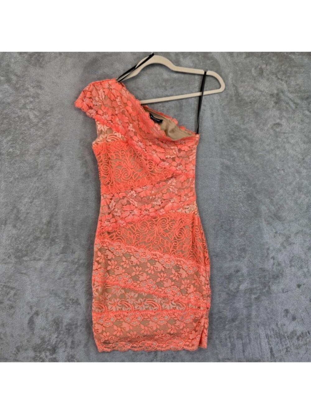 Bebe Dress Womens S Orange Floral Lace One Shoulder Bodycon Mini Party Cocktail